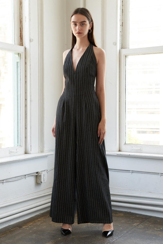 Dawn of My Heart Woven Jumpsuit in black stripe d, view 5 — Soul Flow Apparel