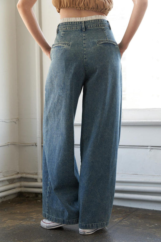 Somewhere Up Above Denim Pants, view 2 — Soul Flow Apparel