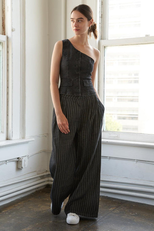 Aurora Dream Woven Pants in black stripe d, view 1 — Soul Flow Apparel
