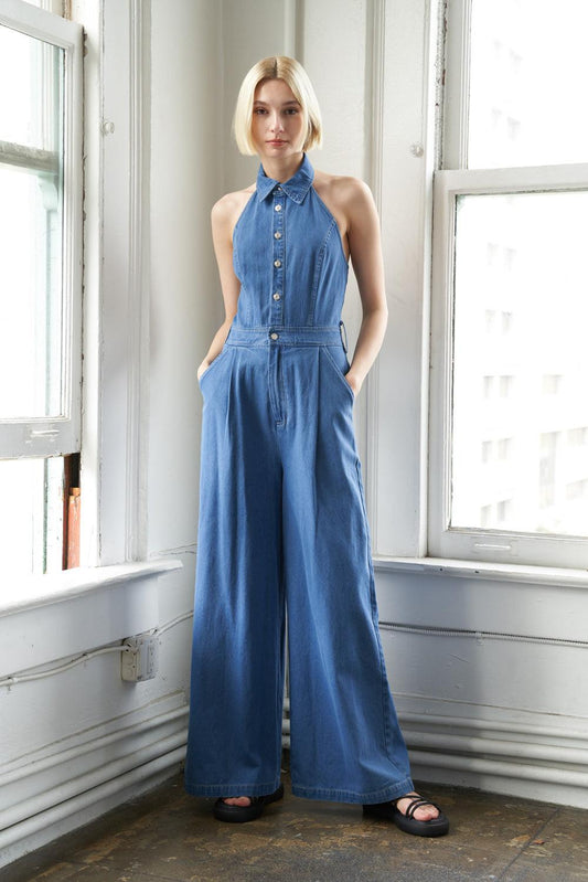 Serene Seasons Denim Jumpsuit, view 2 — Soul Flow Apparel