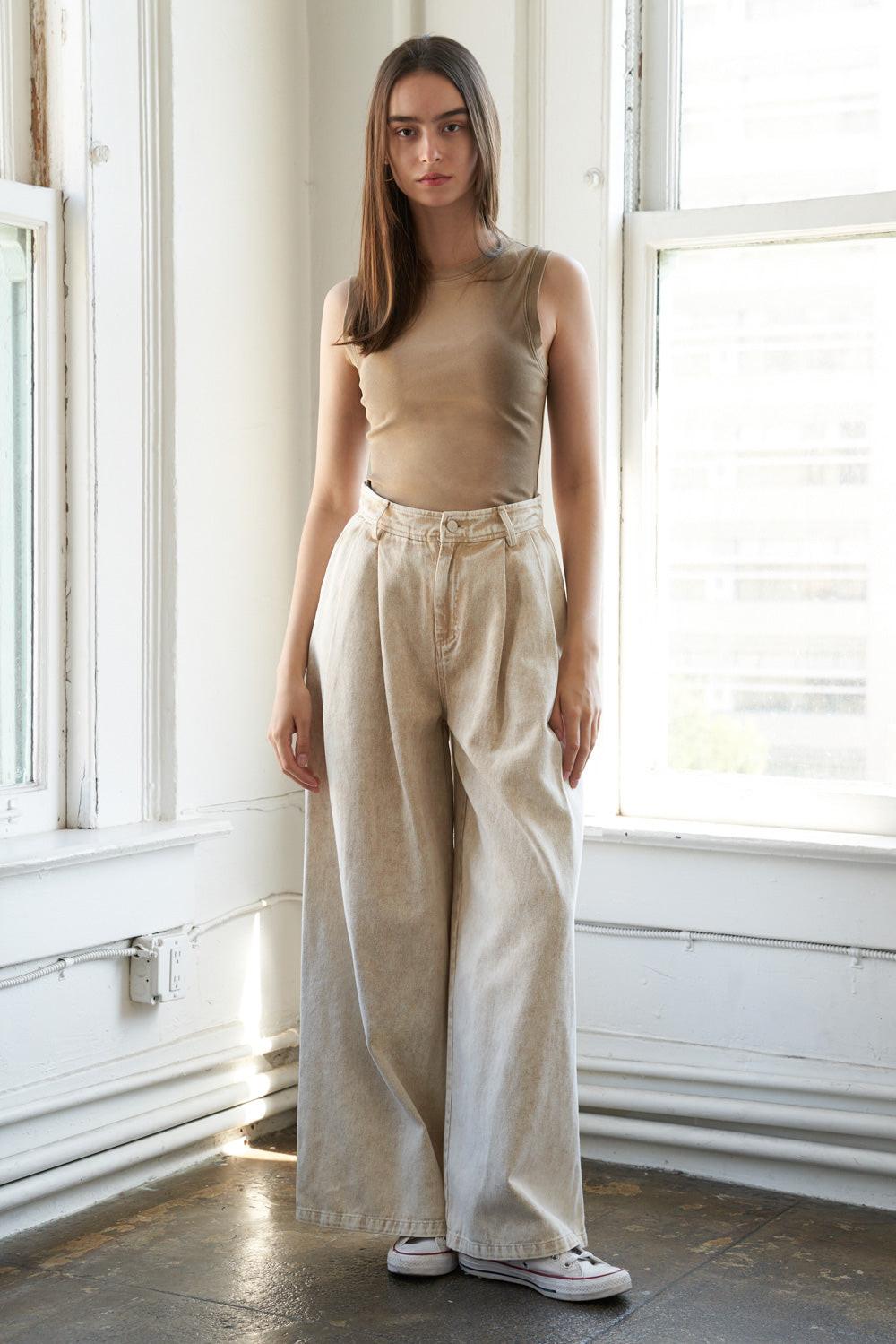 Sunbeam Splendor Twill Pants in taupe acid, view 1 — Soul Flow Apparel