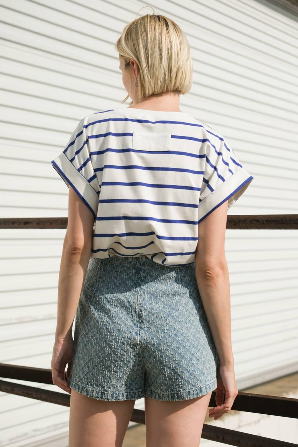 No One Prettier Denim Skort in light indigo, view 2 — Soul Flow Apparel
