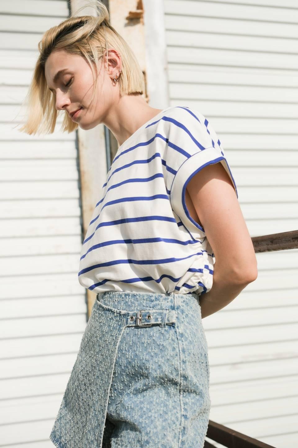 No One Prettier Denim Skort in light indigo, view 4 — Soul Flow Apparel