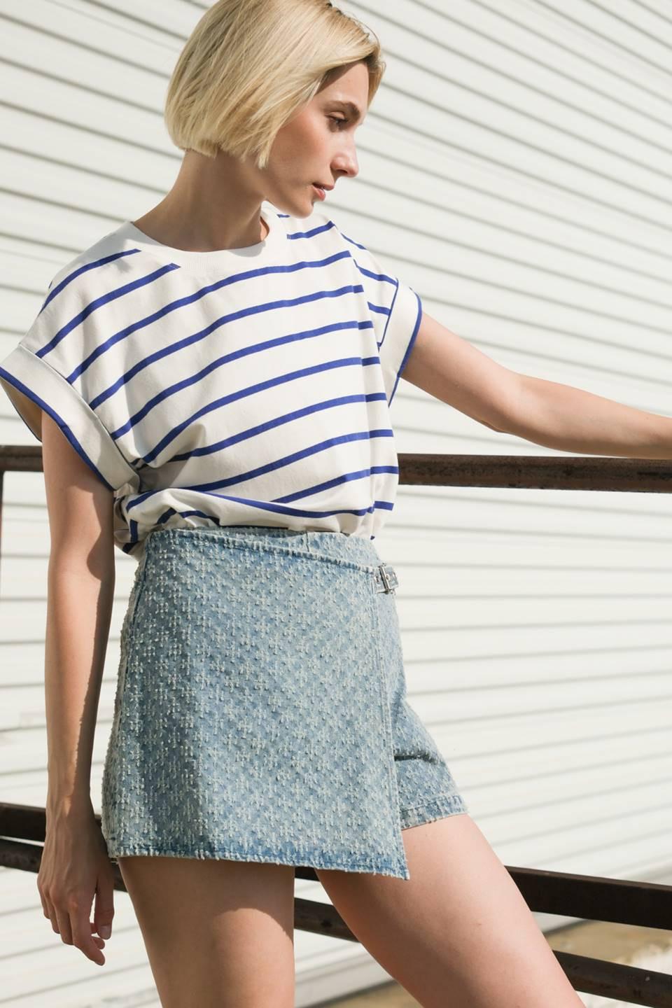 No One Prettier Denim Skort in light indigo, view 5 — Soul Flow Apparel