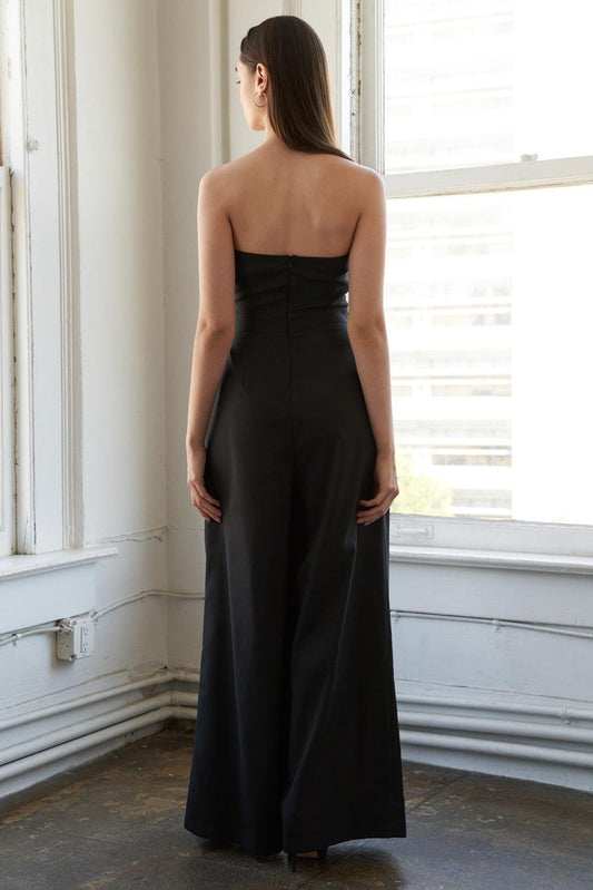 Springtime Serenade Woven Jumpsuit in black, view 2 — Soul Flow Apparel