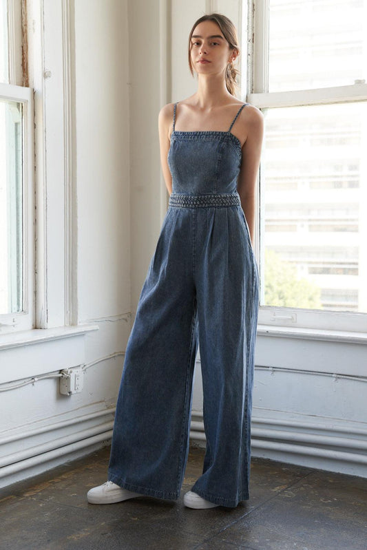 Stolen Glances Denim Jumpsuit in acid, view 1 — Soul Flow Apparel