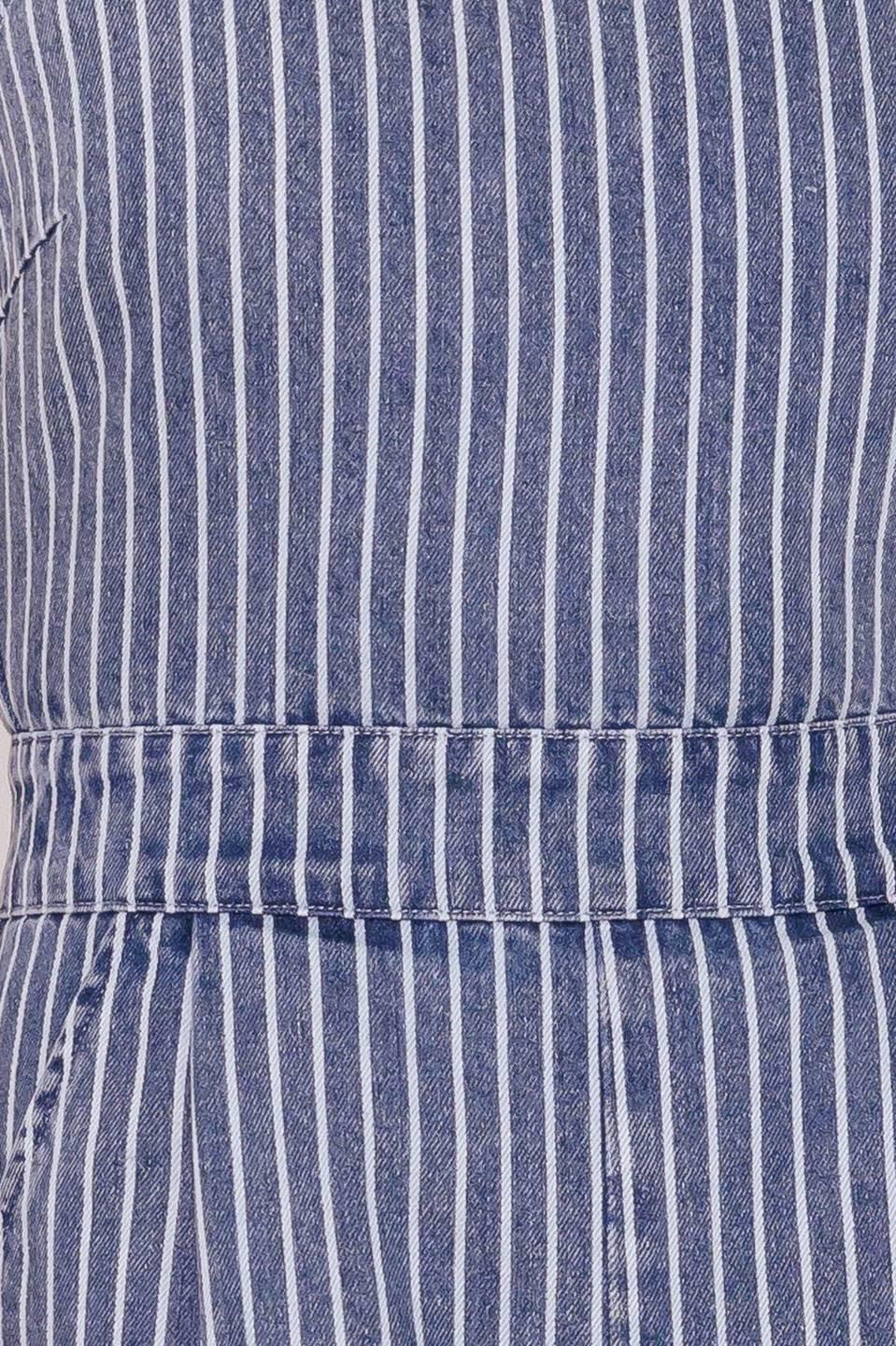 Begin Again Blue Denim Jumpsuit in white, fabric swatch — Soul Flow Apparel