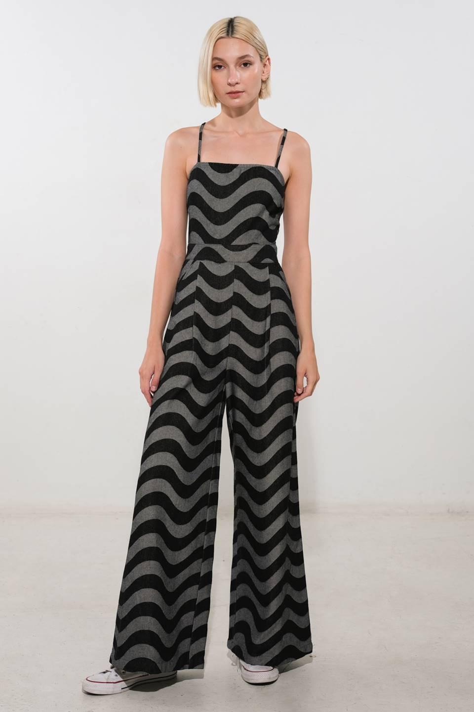 Let My Guard Down Denim Jumpsuit in black, view 1 — Soul Flow Apparel