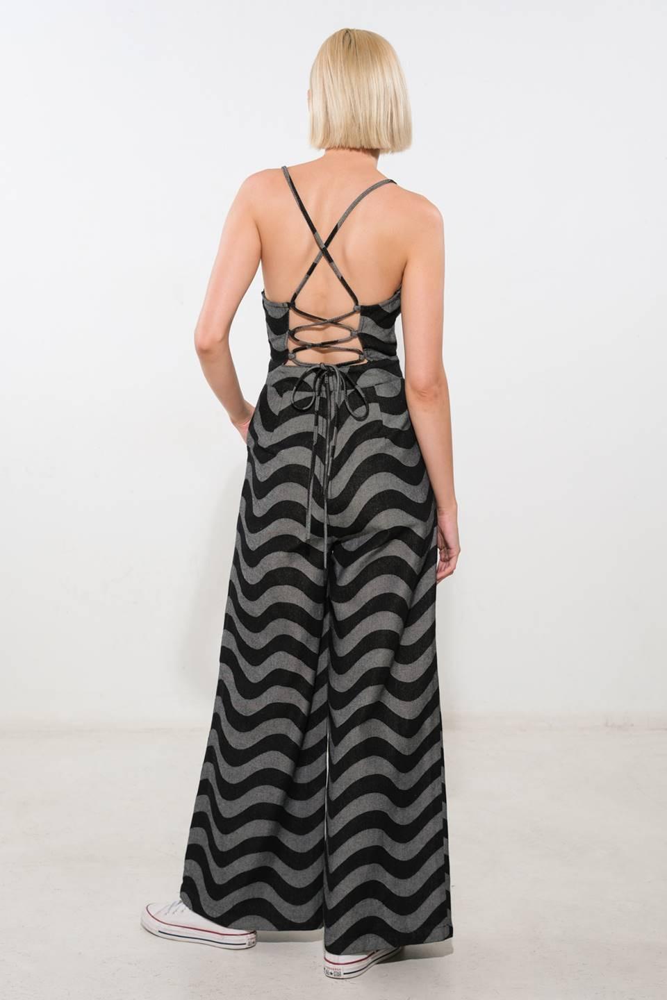 Let My Guard Down Denim Jumpsuit in black, view 2 — Soul Flow Apparel