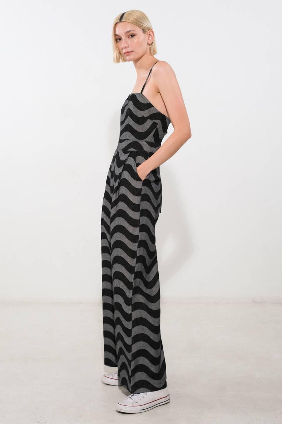 Let My Guard Down Denim Jumpsuit in black, view 3 — Soul Flow Apparel