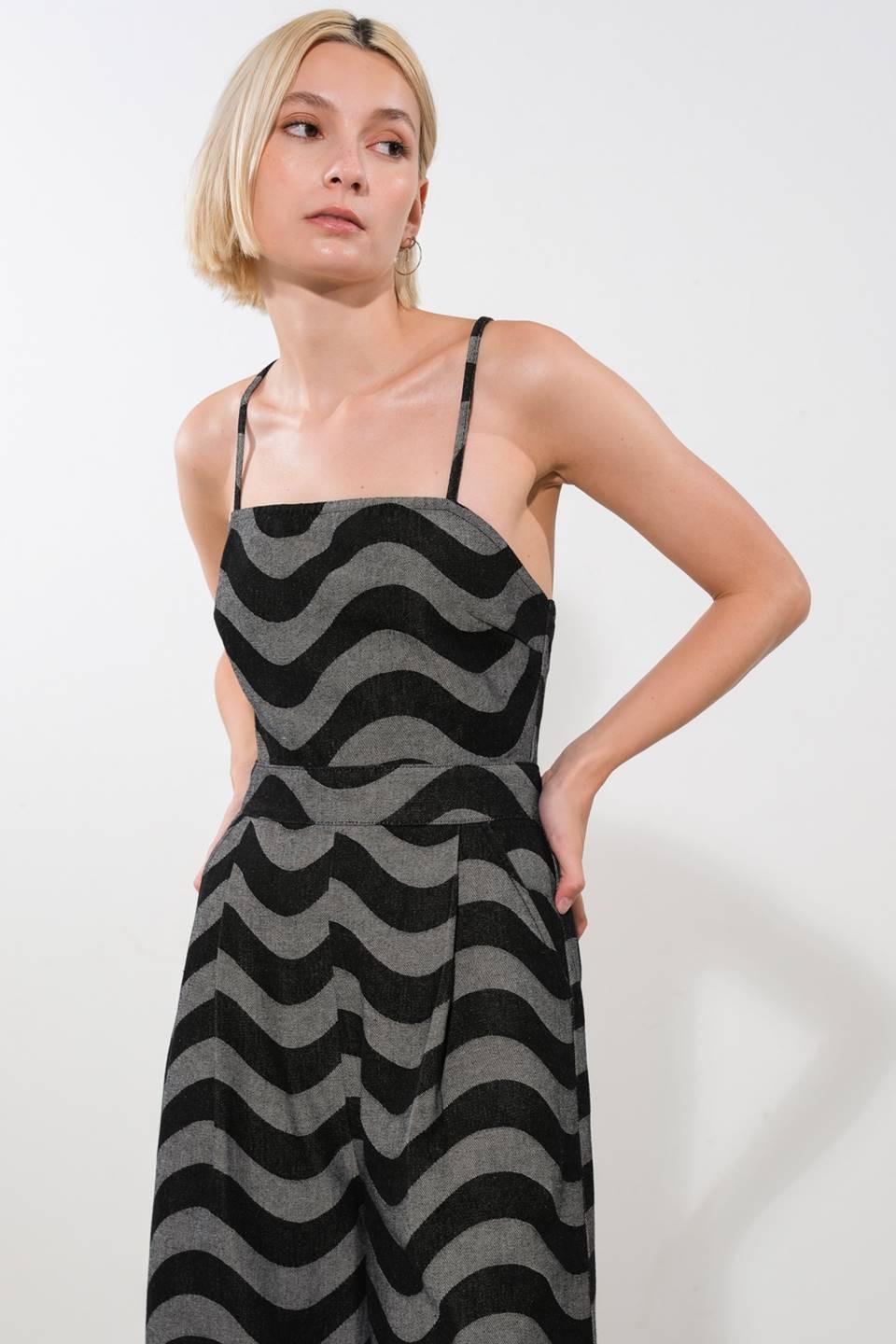 Let My Guard Down Denim Jumpsuit in black, view 4 — Soul Flow Apparel