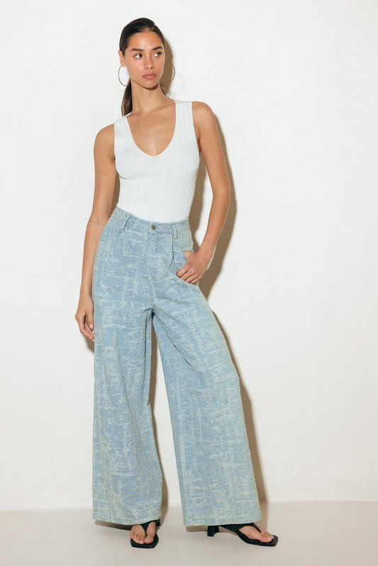 Airy Romance Wide Leg Denim Pants in light indigo, view 2 — Soul Flow Apparel