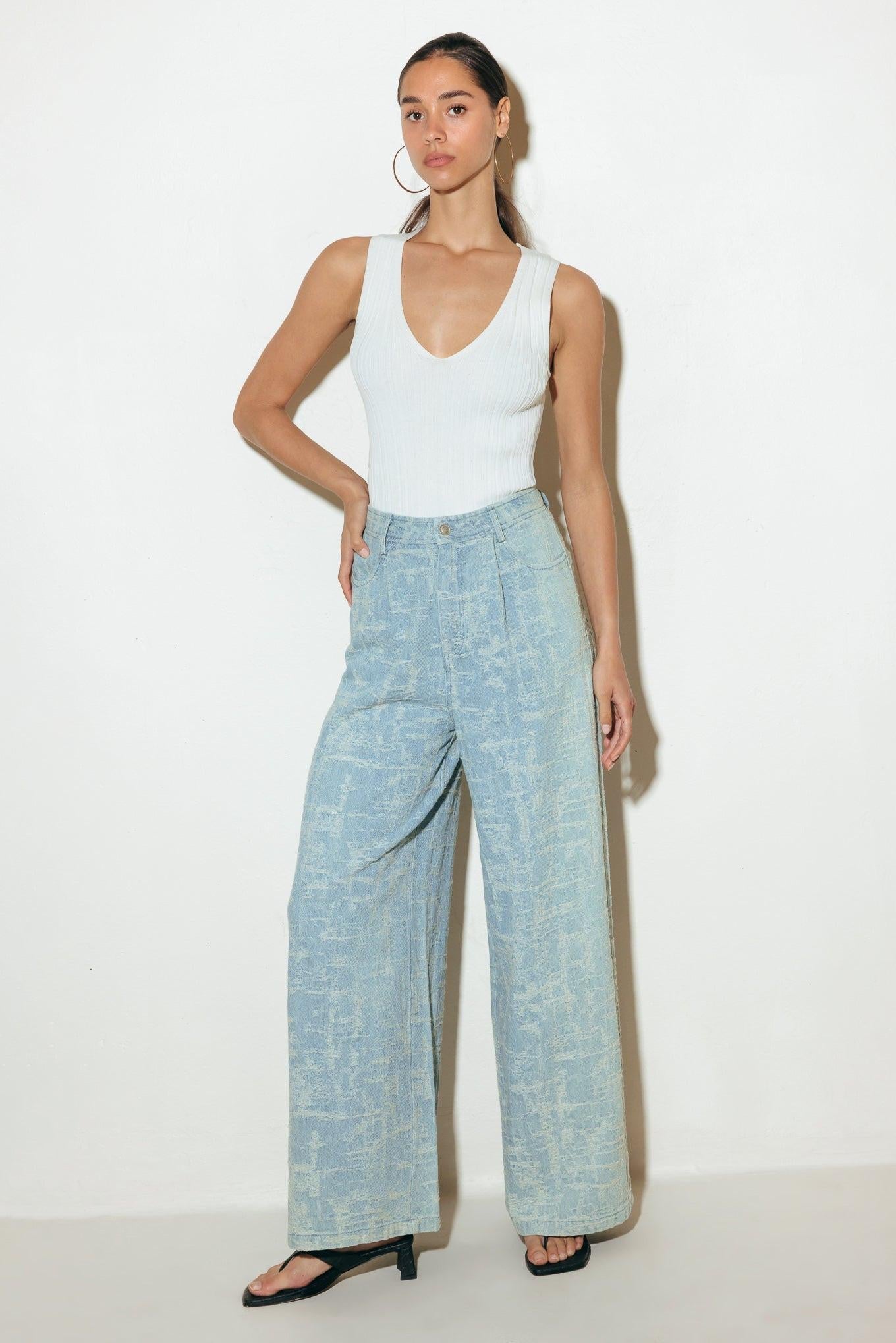 Airy Romance Wide Leg Denim Pants in light indigo, view 5 — Soul Flow Apparel