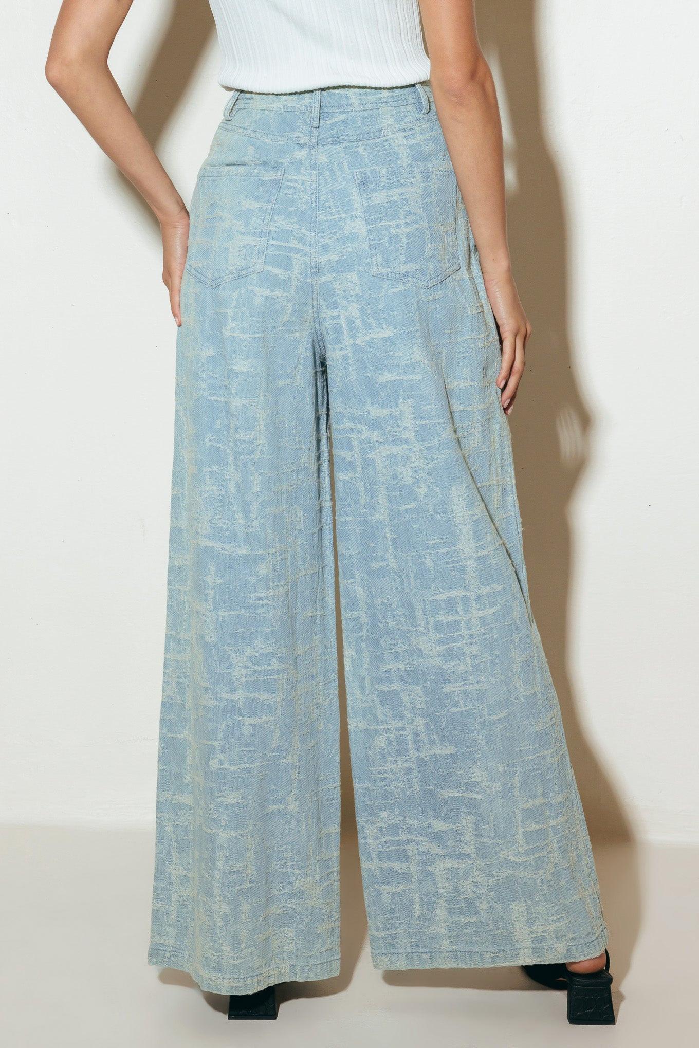 Airy Romance Wide Leg Denim Pants in light indigo, view 6 — Soul Flow Apparel