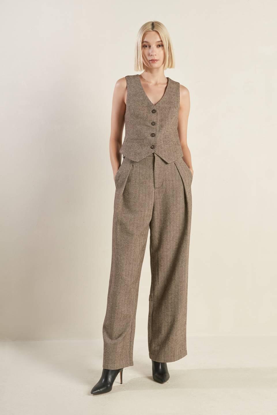 Vibrant Daze Woolen Pants in brown, view 1 — Soul Flow Apparel