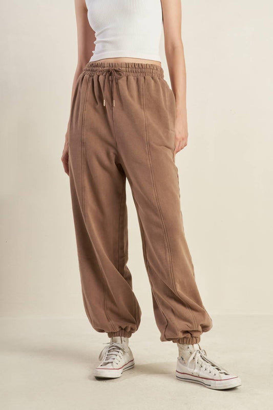 Delightful Drape French Terry Jogger Pants in washed brick, view 1 — Soul Flow Apparel
