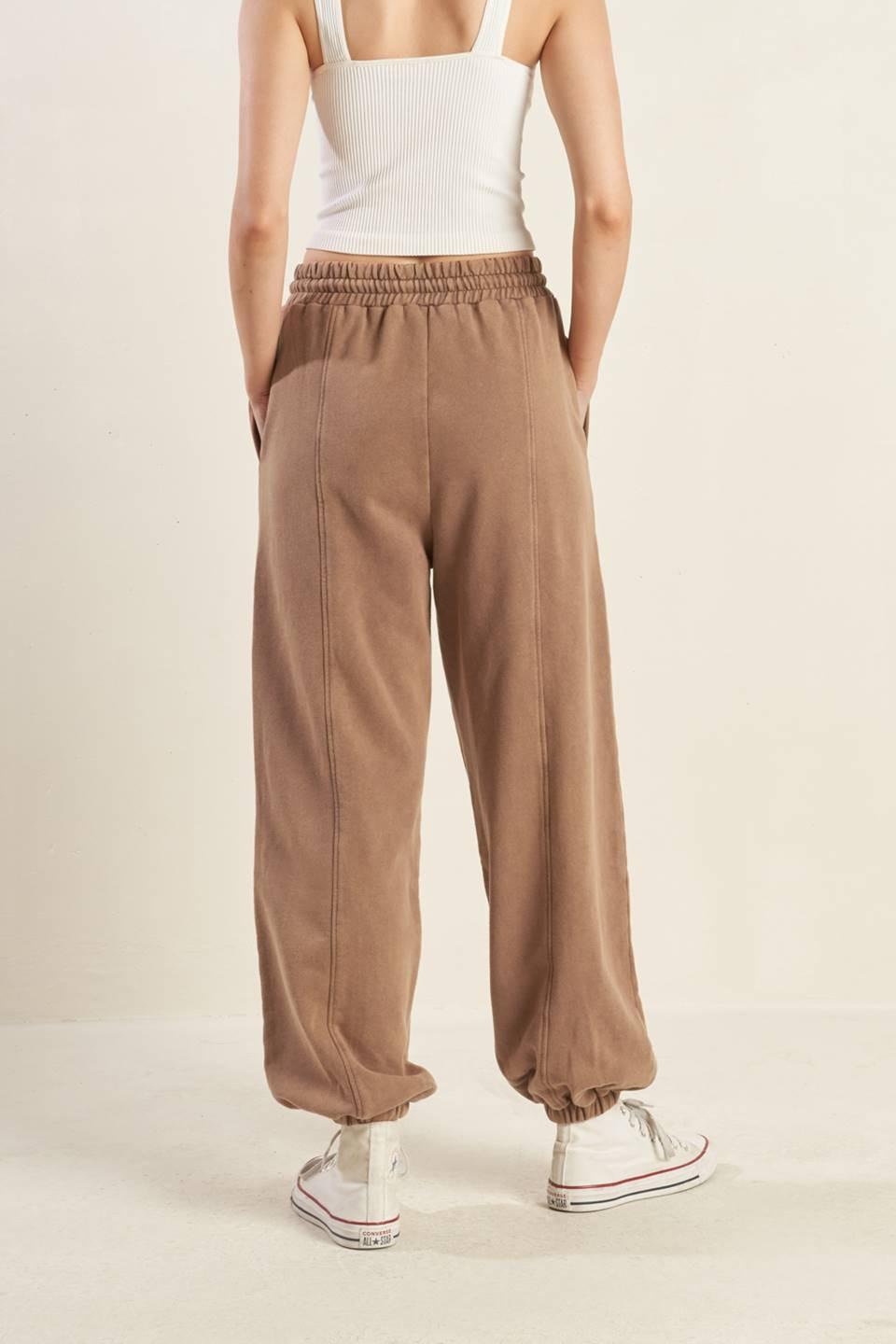 Delightful Drape French Terry Jogger Pants in washed brick, view 2 — Soul Flow Apparel