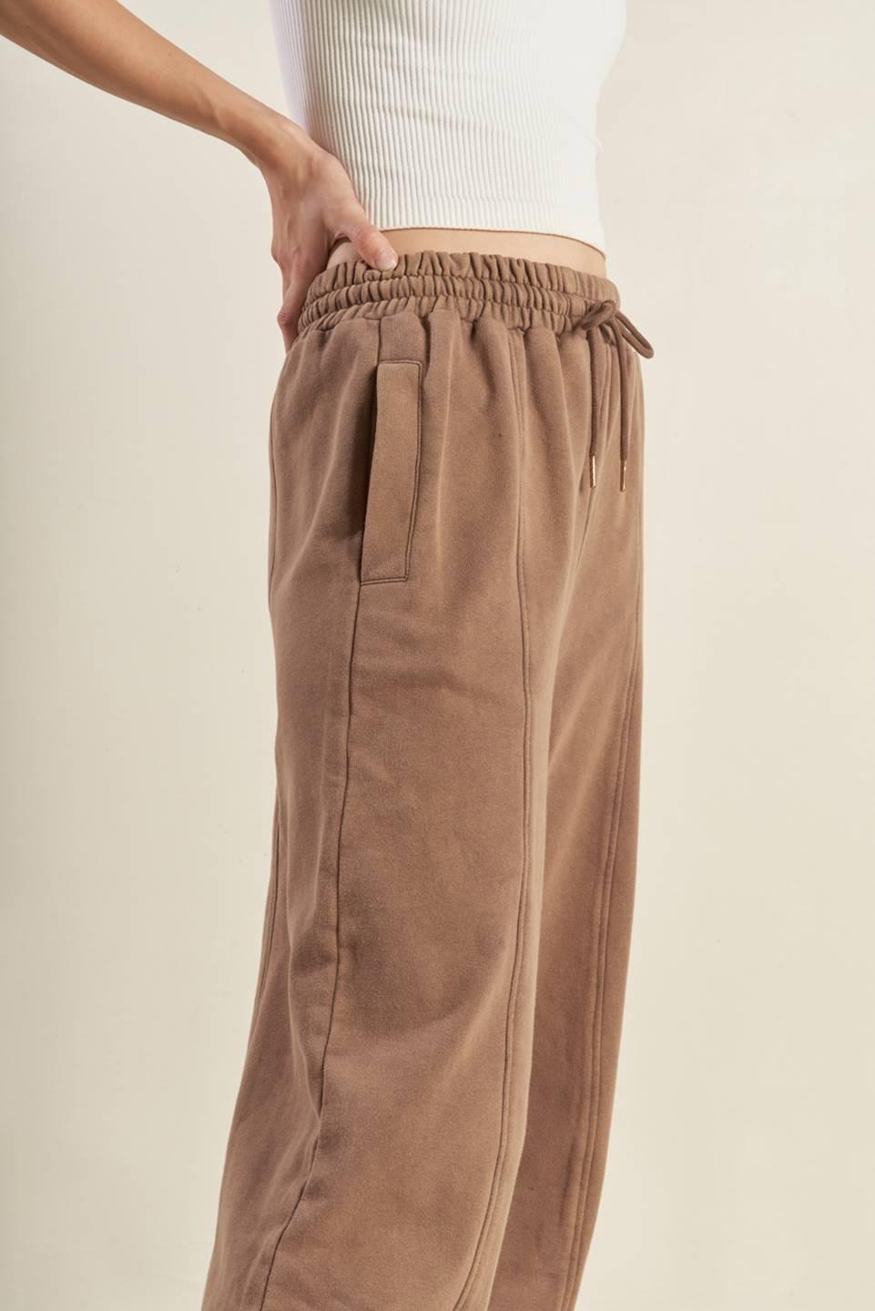 Delightful Drape French Terry Jogger Pants in washed brick, view 4 — Soul Flow Apparel
