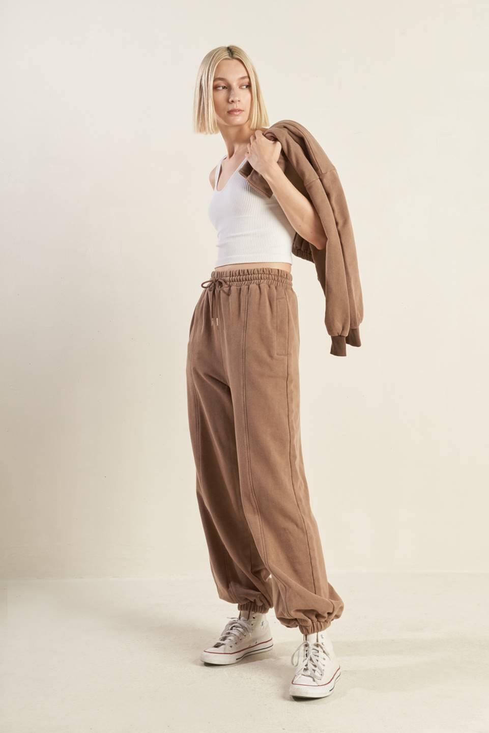 Delightful Drape French Terry Jogger Pants in washed brick, view 5 — Soul Flow Apparel