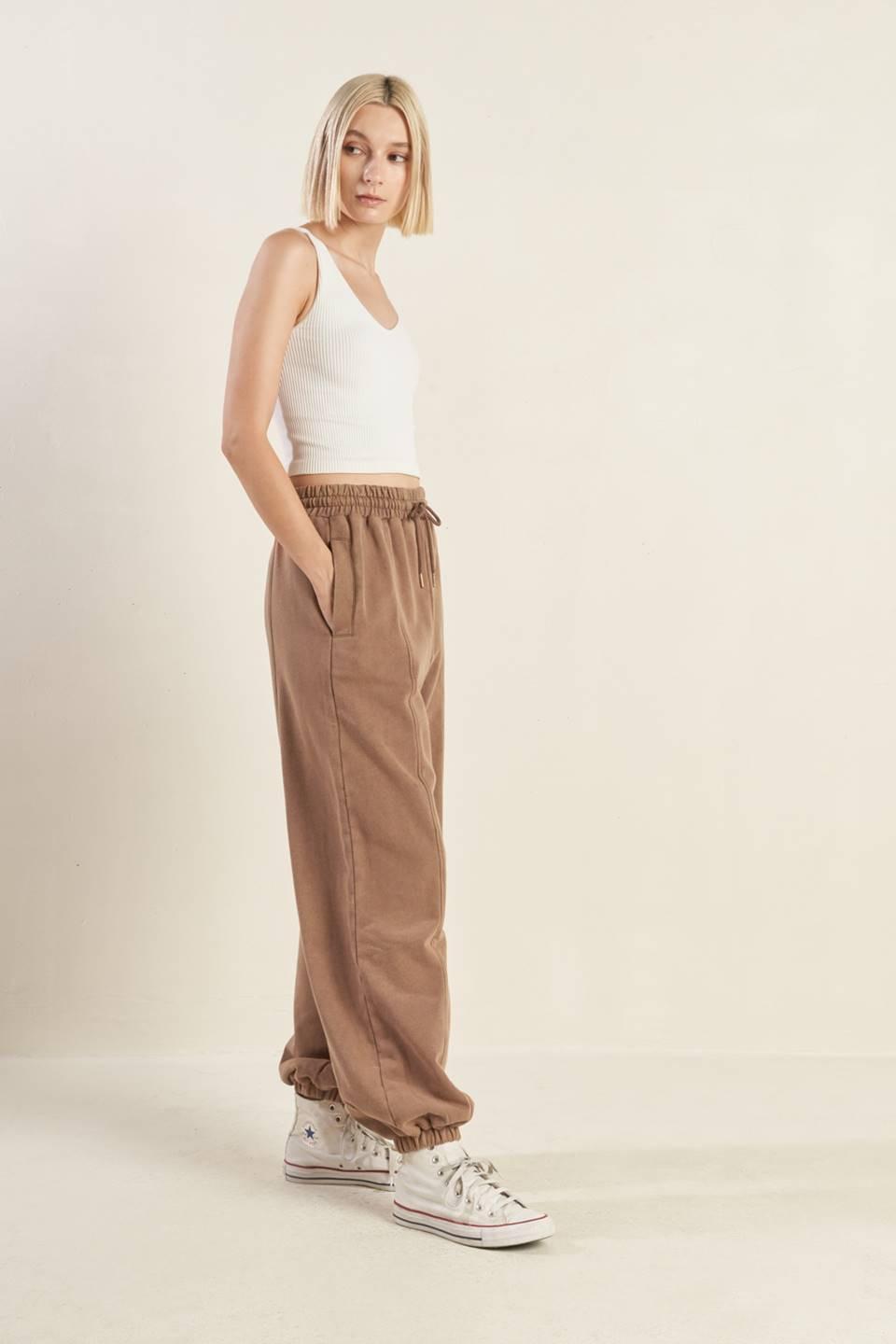 Delightful Drape French Terry Jogger Pants in washed brick, view 6 — Soul Flow Apparel
