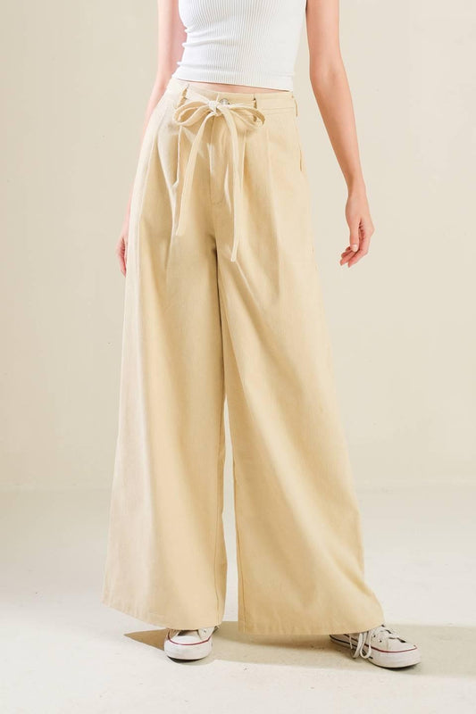 The Fame Woven Pants in beige, view 1 — Soul Flow Apparel