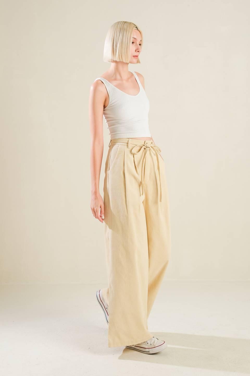 The Fame Woven Pants in beige, view 3 — Soul Flow Apparel