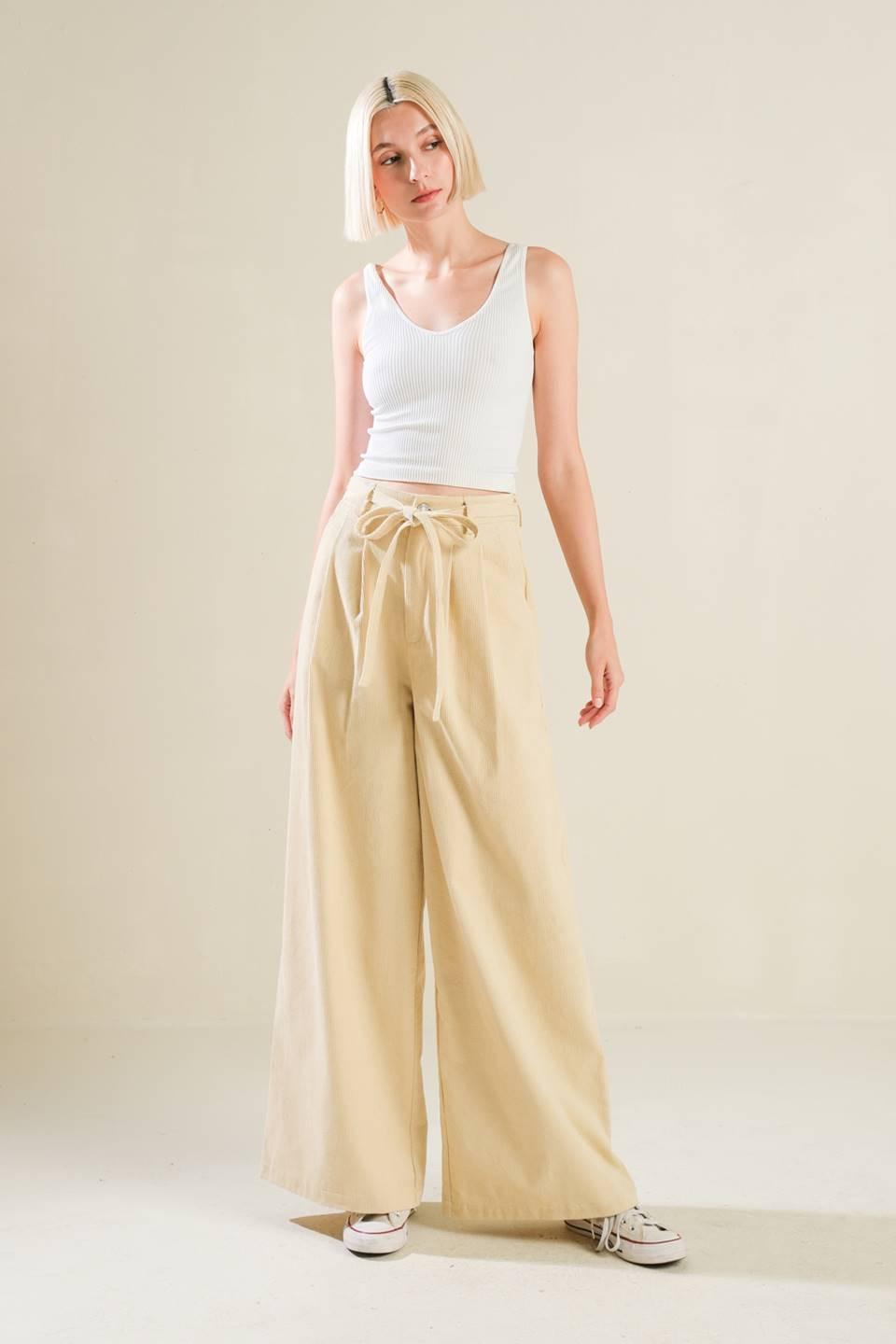 The Fame Woven Pants in beige, view 5 — Soul Flow Apparel