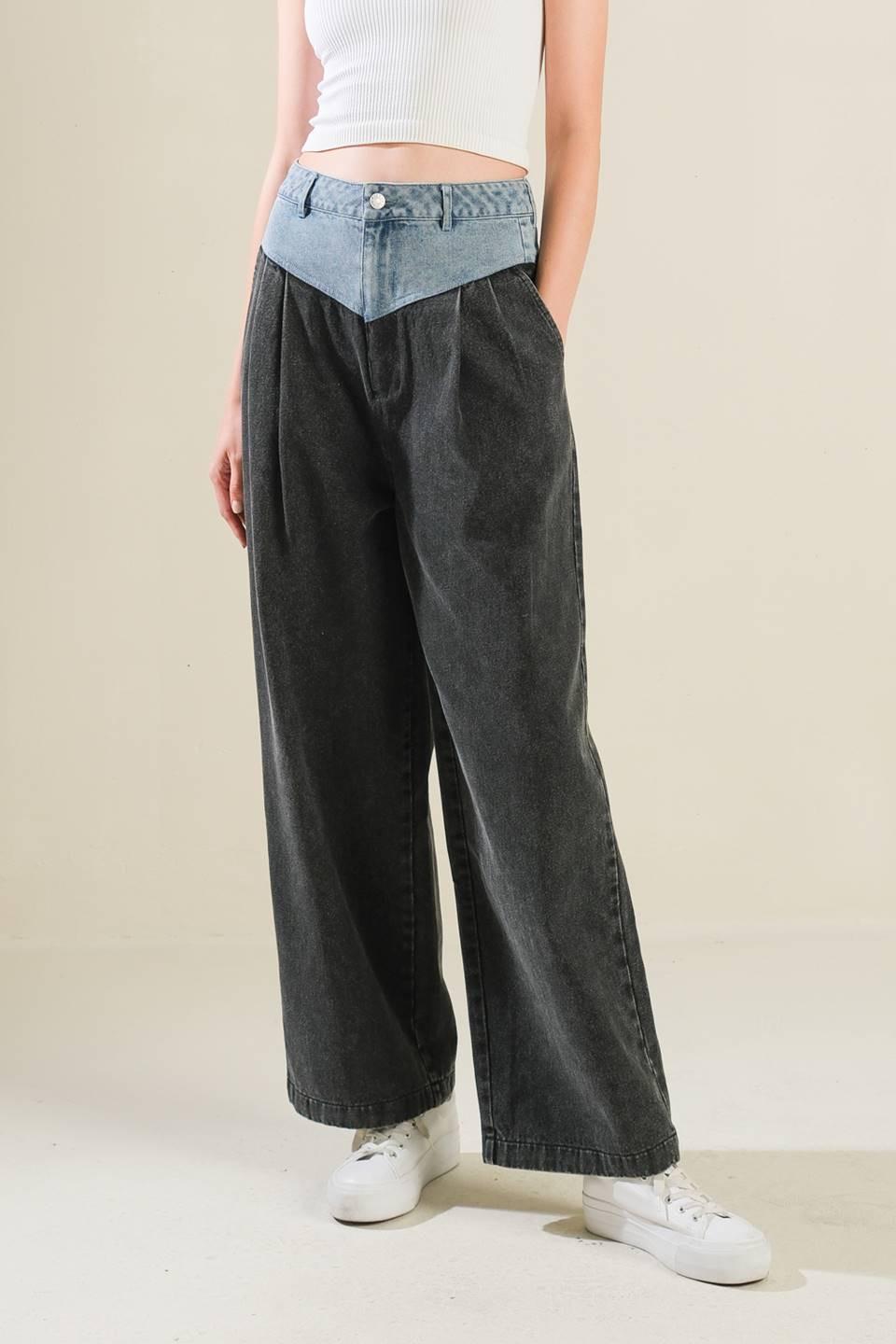 Take Me Back to Denim Pants in black, view 1 — Soul Flow Apparel