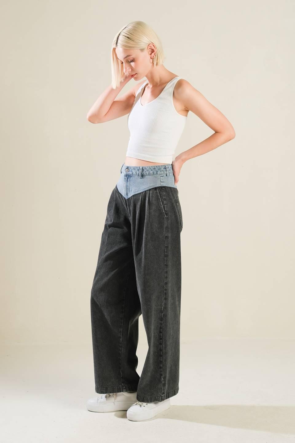 Take Me Back to Denim Pants in black, view 3 — Soul Flow Apparel