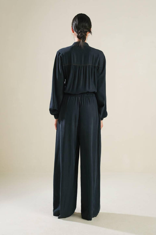 Horizon Haven Woven Jumpsuit in navy, view 2 — Soul Flow Apparel