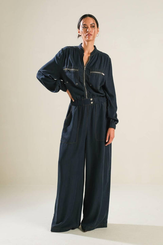 Horizon Haven Woven Jumpsuit in navy, view 5 — Soul Flow Apparel