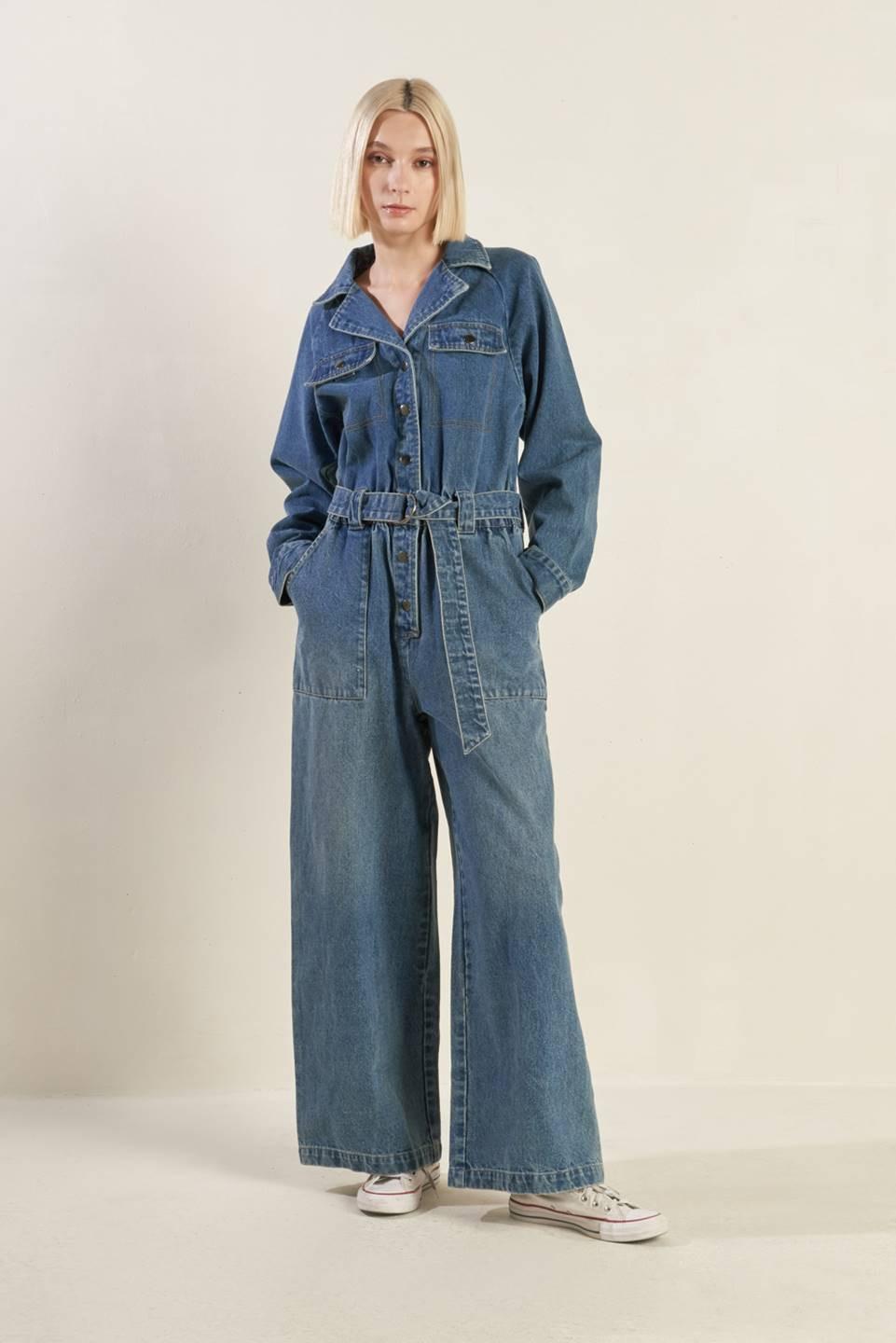 Perfect Meet Denim Jumpsuit in indigo, view 1 — Soul Flow Apparel