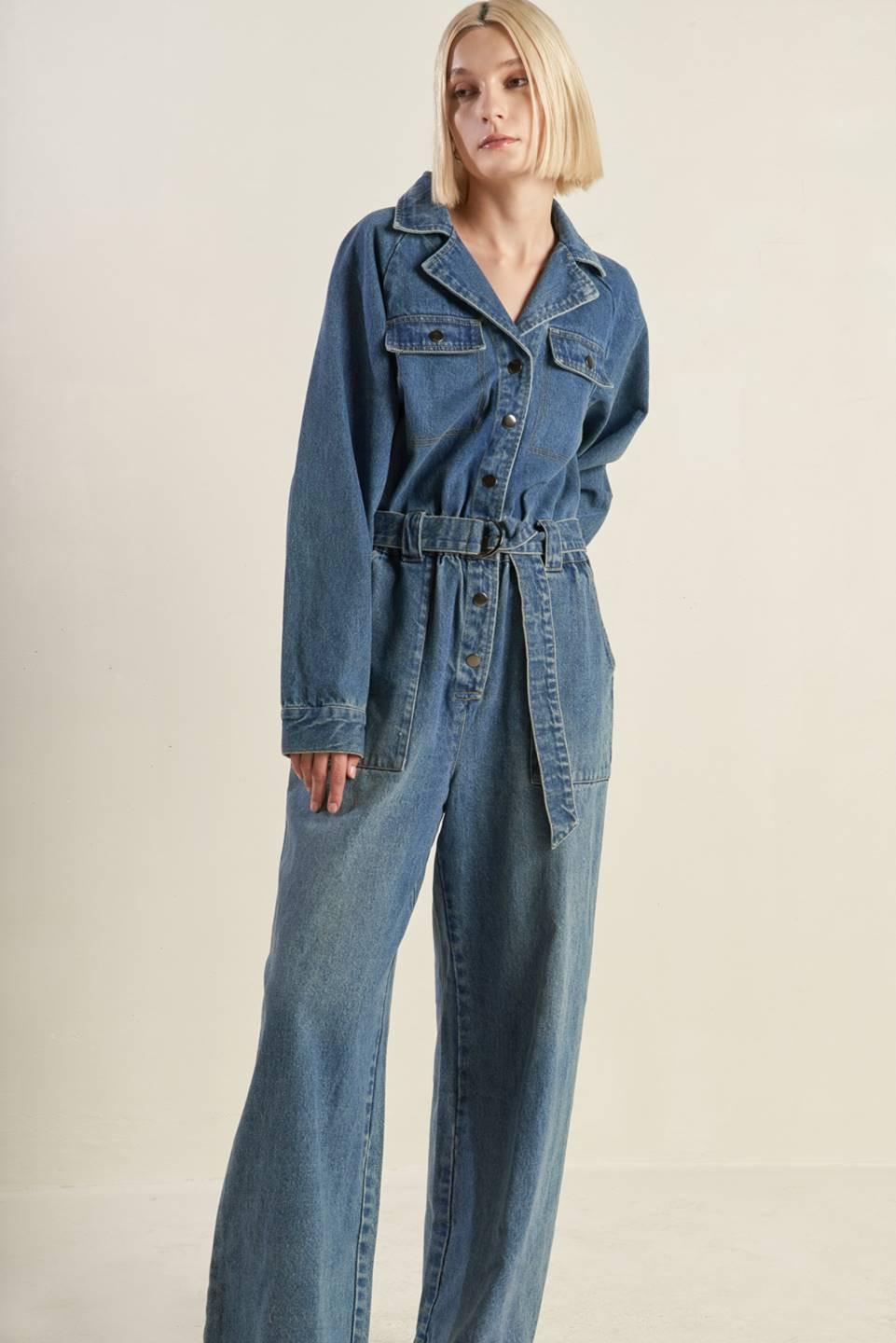 Perfect Meet Denim Jumpsuit in indigo, view 4 — Soul Flow Apparel