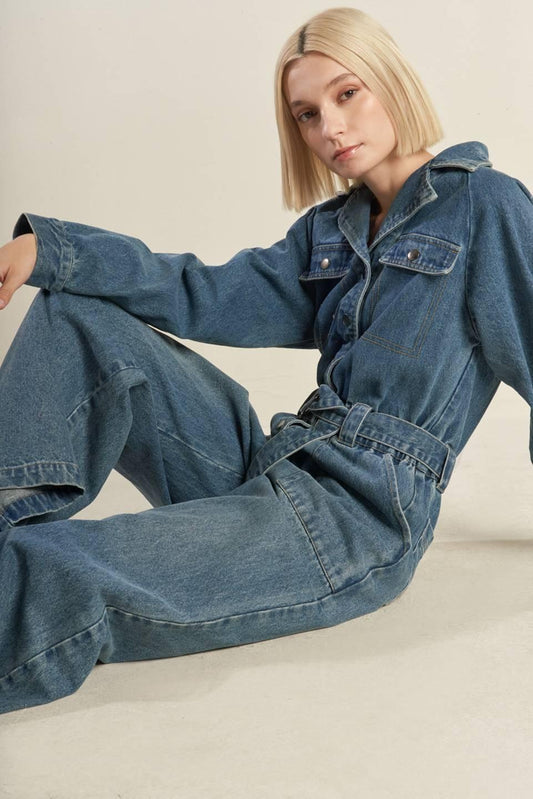 Perfect Meet Denim Jumpsuit in indigo, view 7 — Soul Flow Apparel