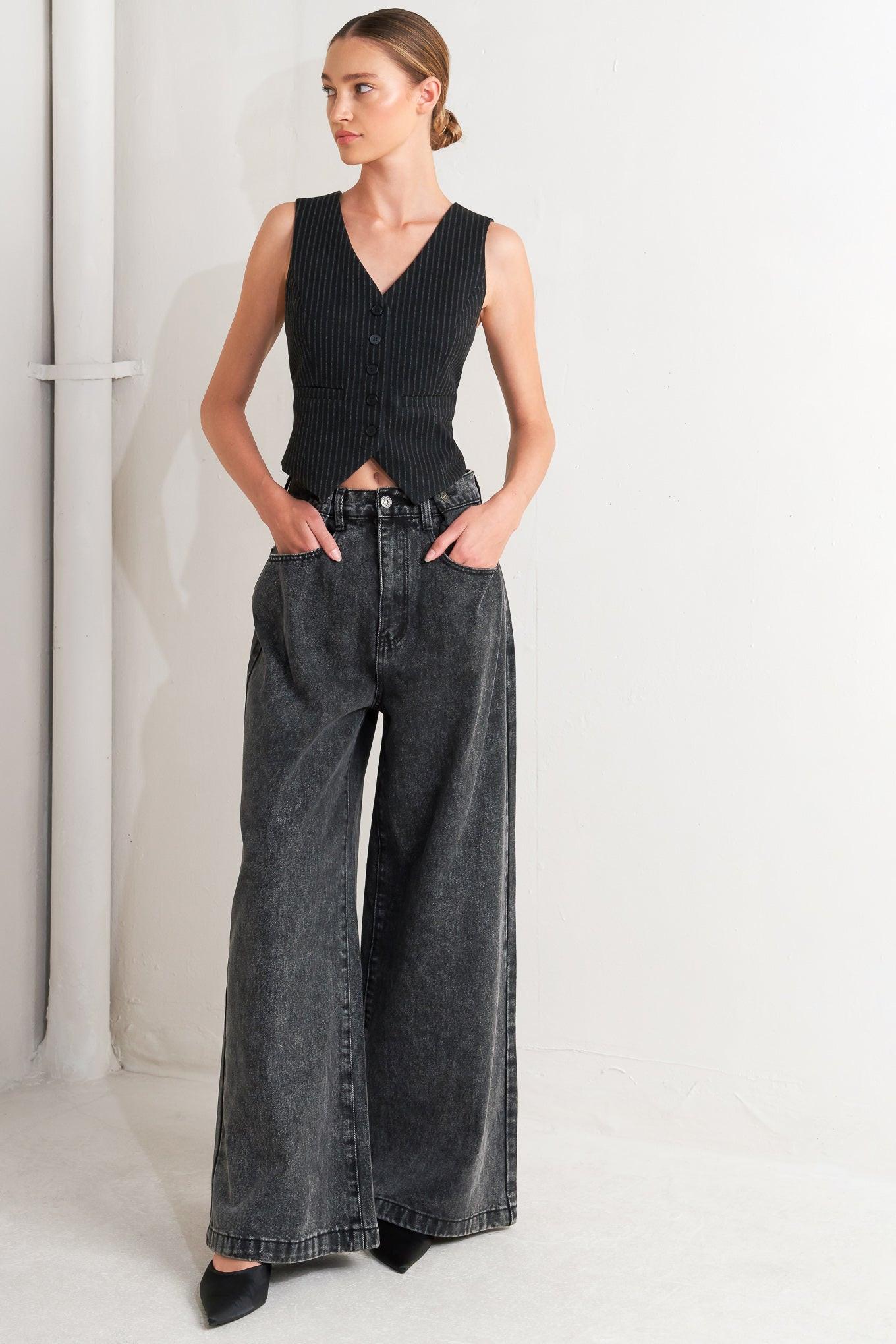 Take My Word Denim Pants in charcoal, view 2 — Soul Flow Apparel