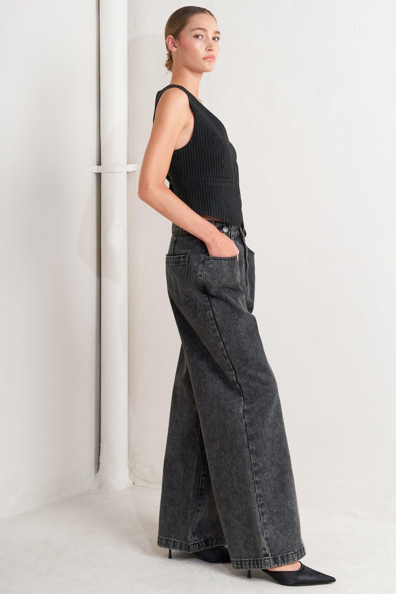 Take My Word Denim Pants in charcoal, view 3 — Soul Flow Apparel