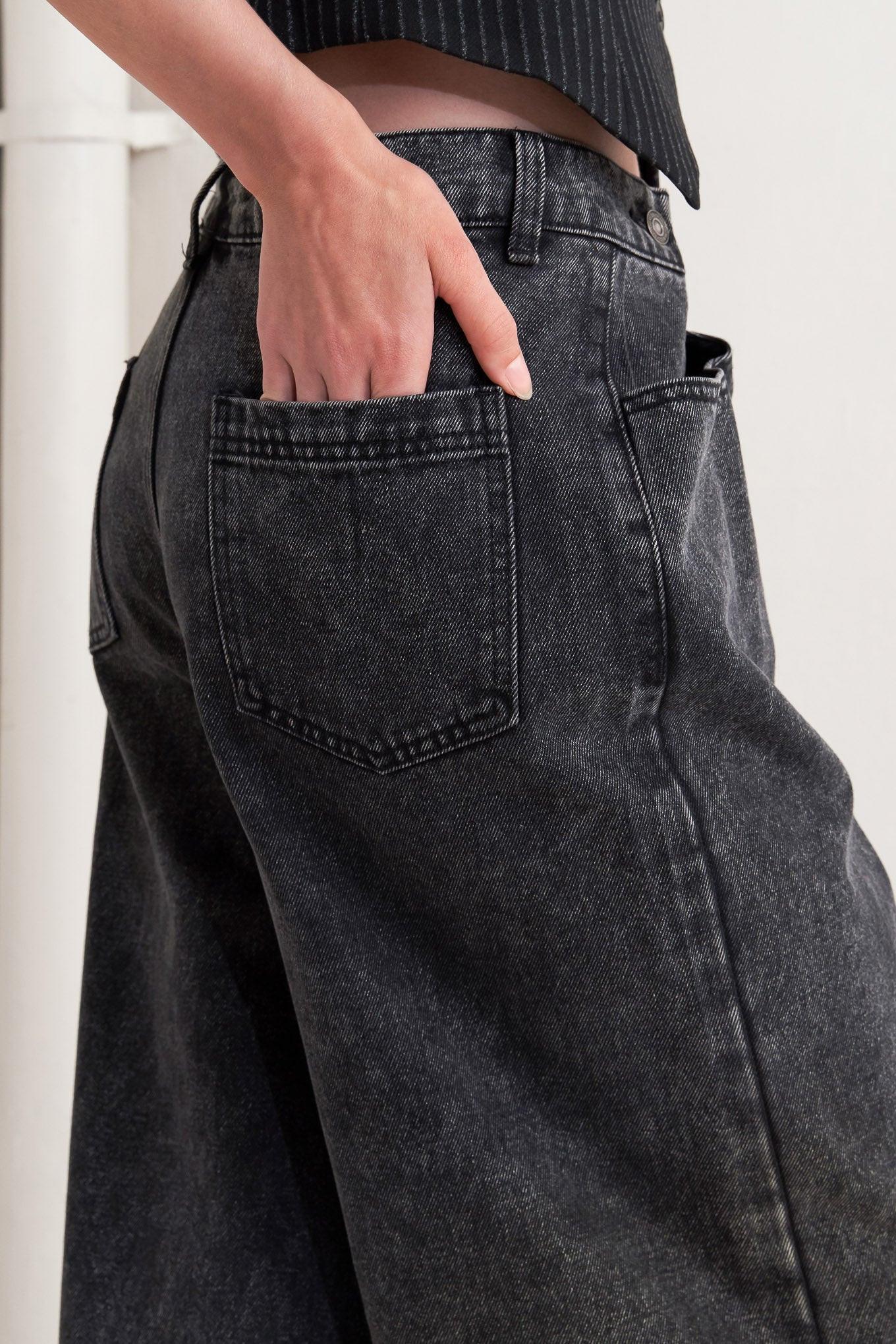 Take My Word Denim Pants in charcoal, view 6 — Soul Flow Apparel