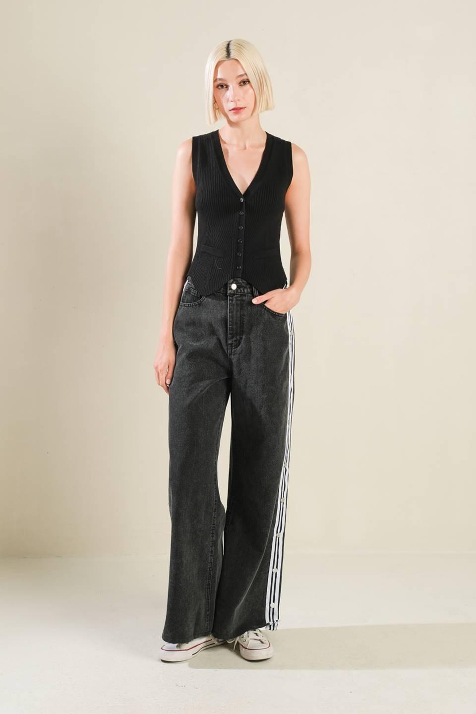 Elegant Elevation Denim Pants in black, view 5 — Soul Flow Apparel