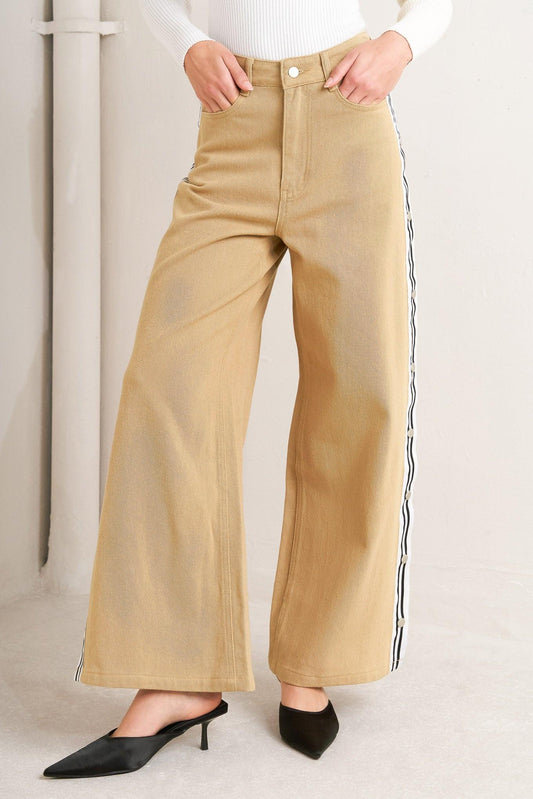 Elegant Elevation Woven Twill Pants in beige, view 1 — Soul Flow Apparel