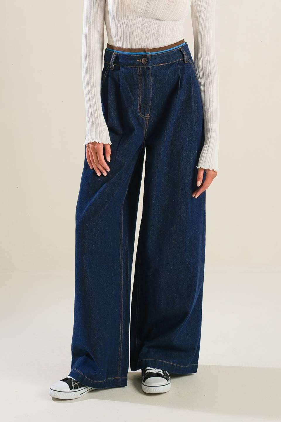 Crisp Canvas Denim Pants in indigo, view 1 — Soul Flow Apparel
