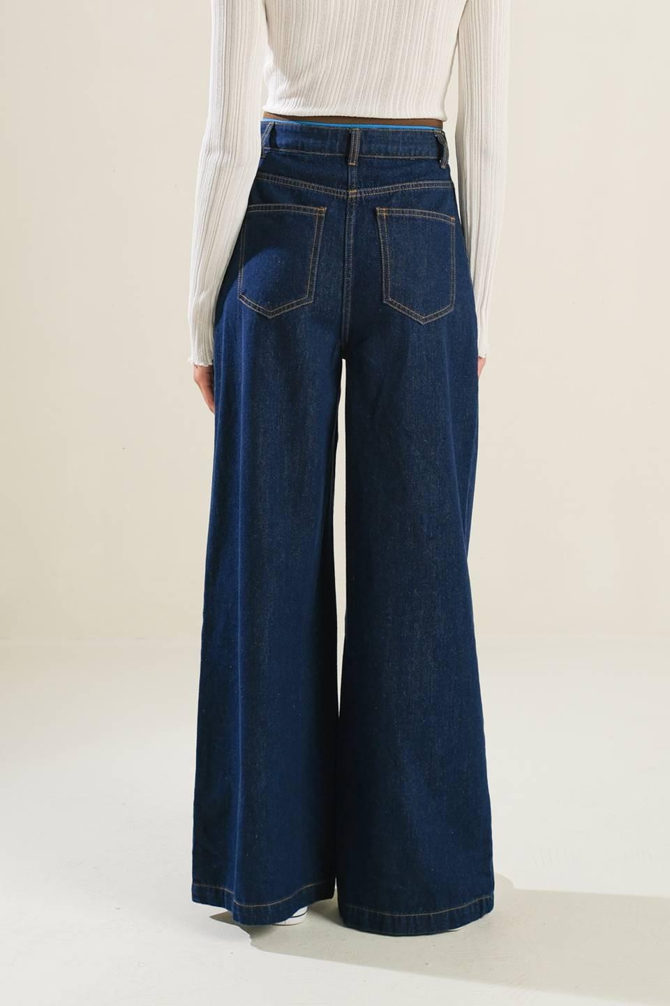 Crisp Canvas Denim Pants in indigo, view 2 — Soul Flow Apparel
