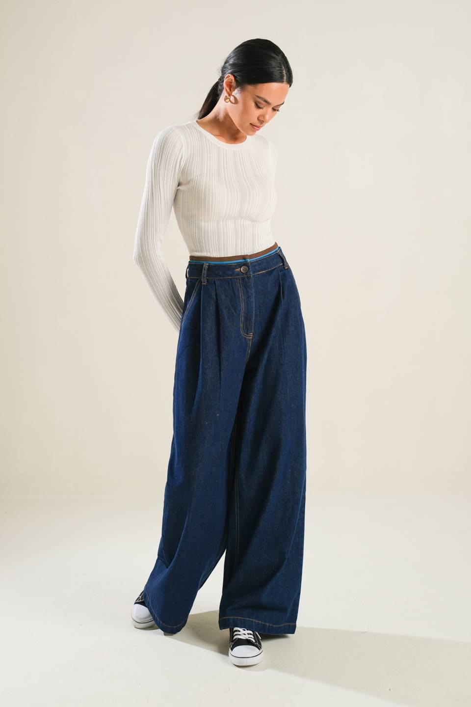 Crisp Canvas Denim Pants in indigo, view 3 — Soul Flow Apparel