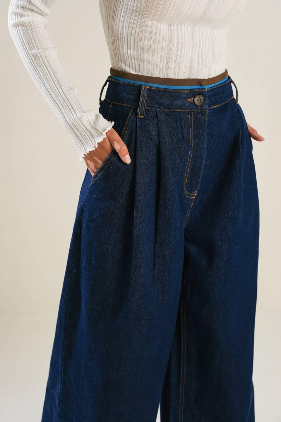 Crisp Canvas Denim Pants in indigo, view 4 — Soul Flow Apparel