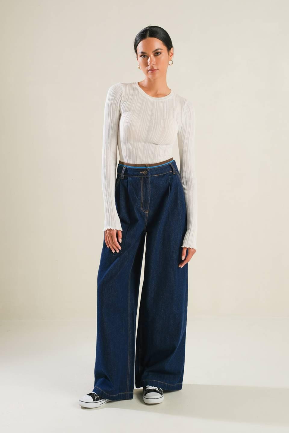 Crisp Canvas Denim Pants in indigo, view 5 — Soul Flow Apparel