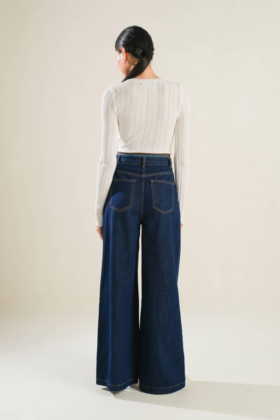 Crisp Canvas Denim Pants in indigo, view 6 — Soul Flow Apparel
