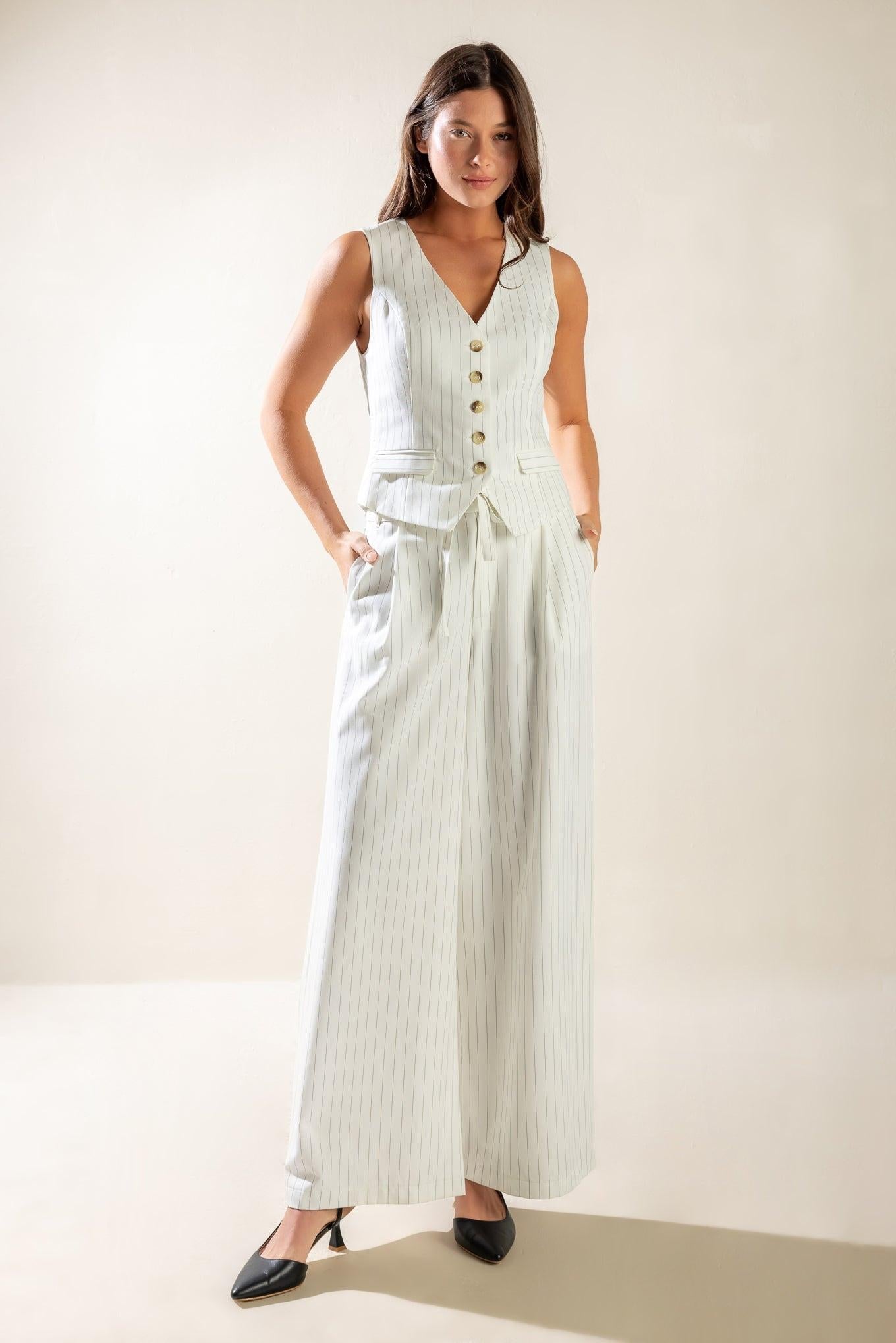 Dinner Date Woven Pants in white black, view 1 — Soul Flow Apparel