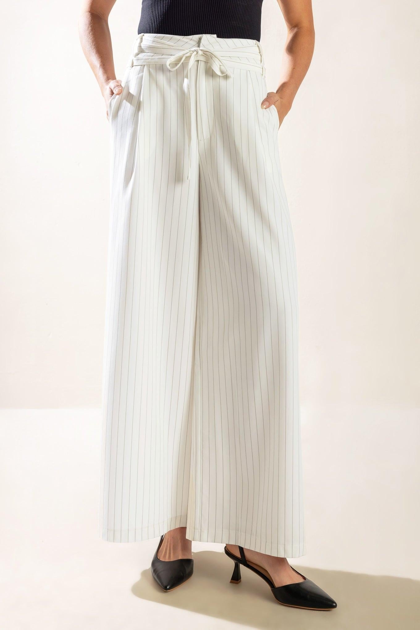 Dinner Date Woven Pants in white black, view 2 — Soul Flow Apparel
