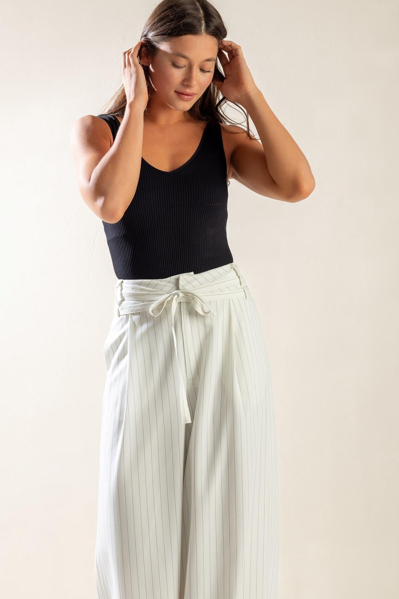 Dinner Date Woven Pants in white black, view 3 — Soul Flow Apparel