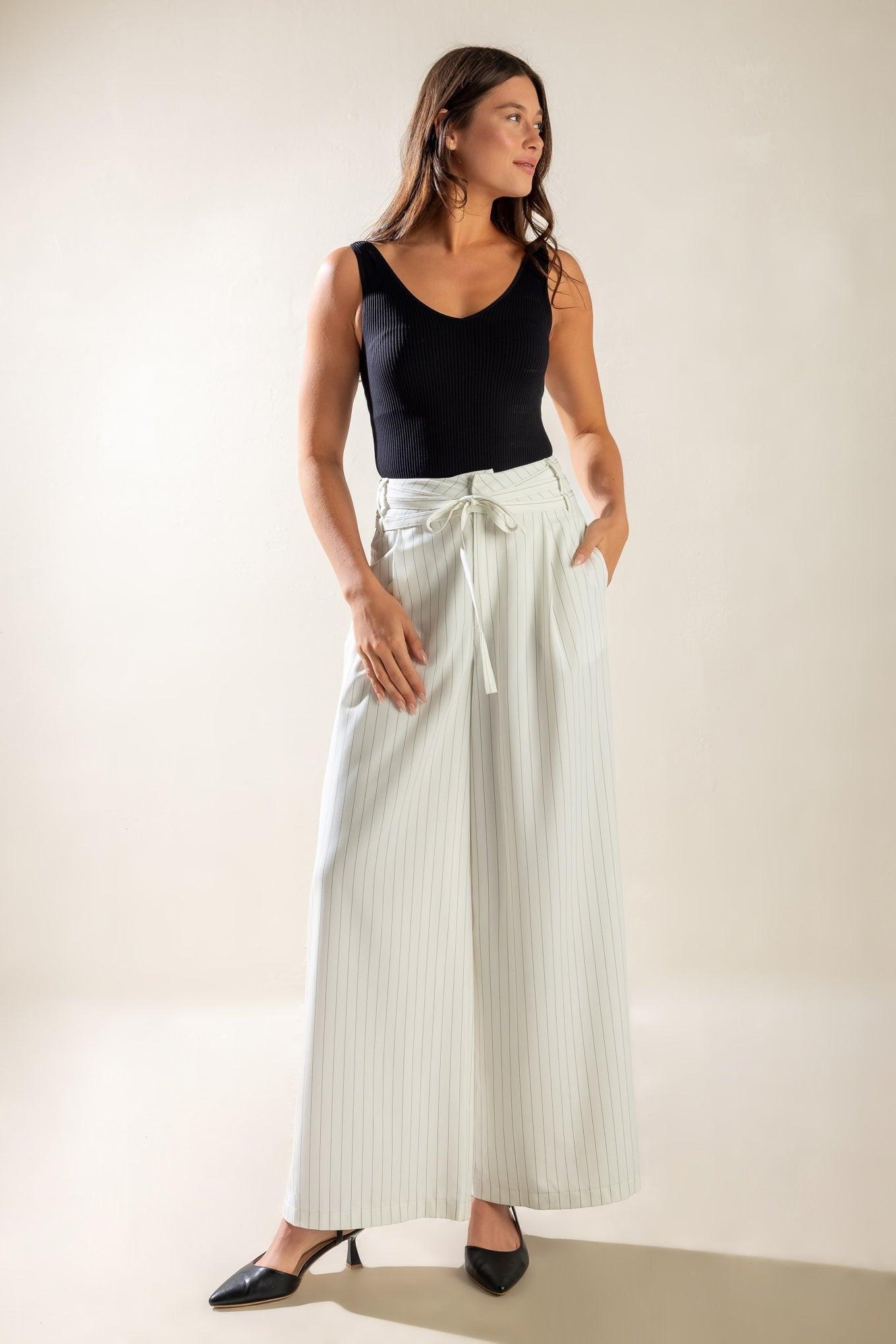 Dinner Date Woven Pants in white black, view 4 — Soul Flow Apparel