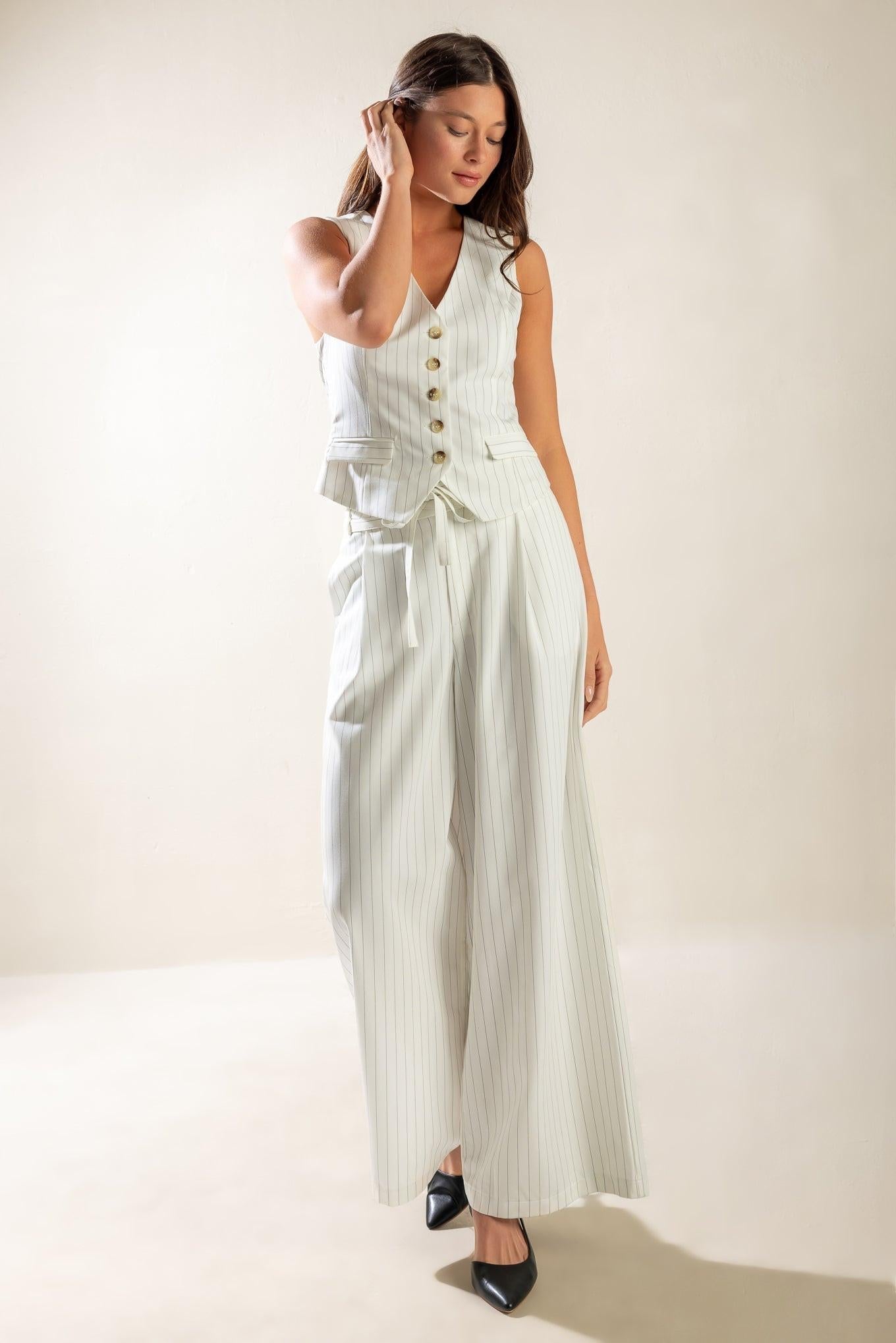 Dinner Date Woven Pants in white black, view 5 — Soul Flow Apparel